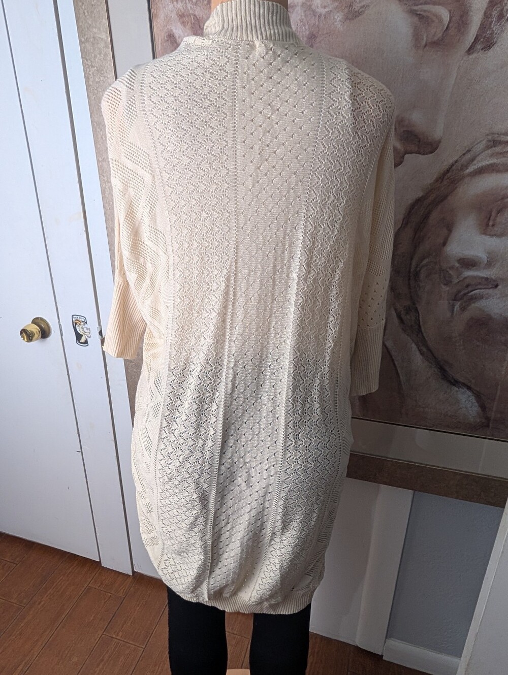 Pink Rose Open Knit Cream Cardigan Size M - Picture 5 of 8